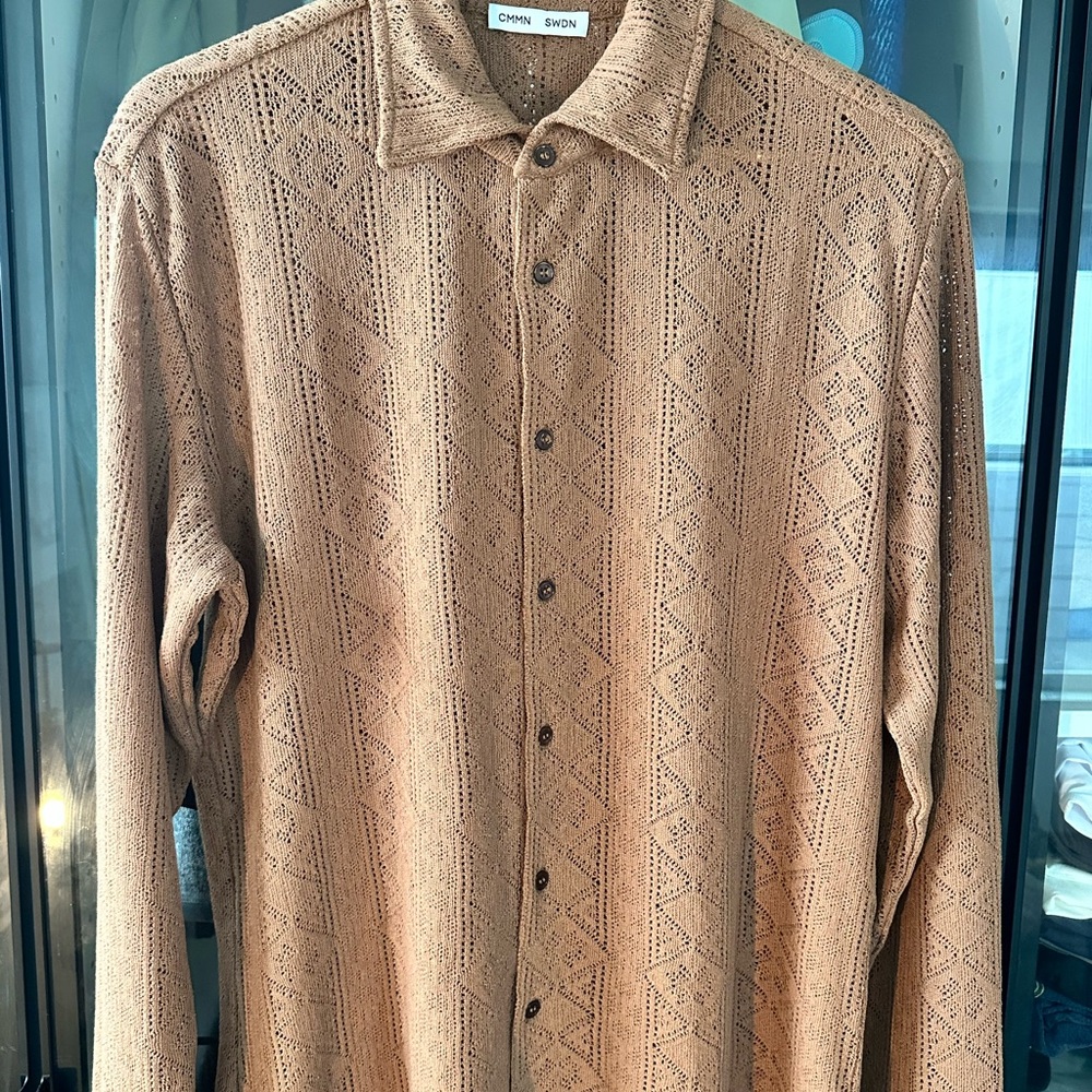 CMMN SWDN Brown Patterned Lace Men's Shirt